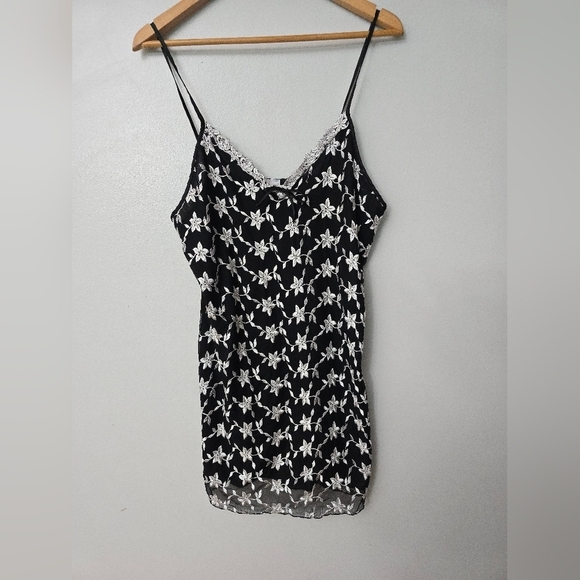 cliché Other - Cliche Vtg Womens Black Embroidered White Sheer Nightie Dress Sz L Sweetheart